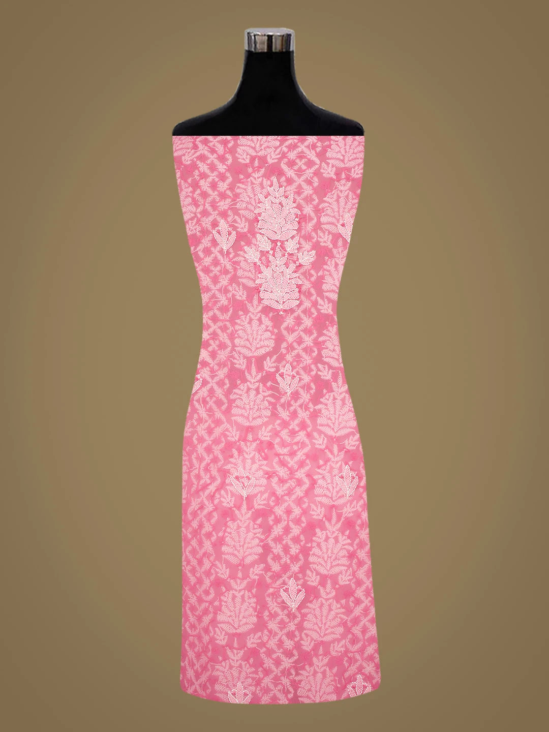 Ada Hand Embroidered Pink Faux Georgette Lucknowi Chikankari Unstitched Suit Piece 01A966551