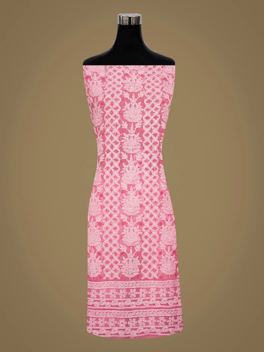 Ada Hand Embroidered Pink Faux Georgette Lucknowi Chikankari Unstitched Suit Piece 01A966551
