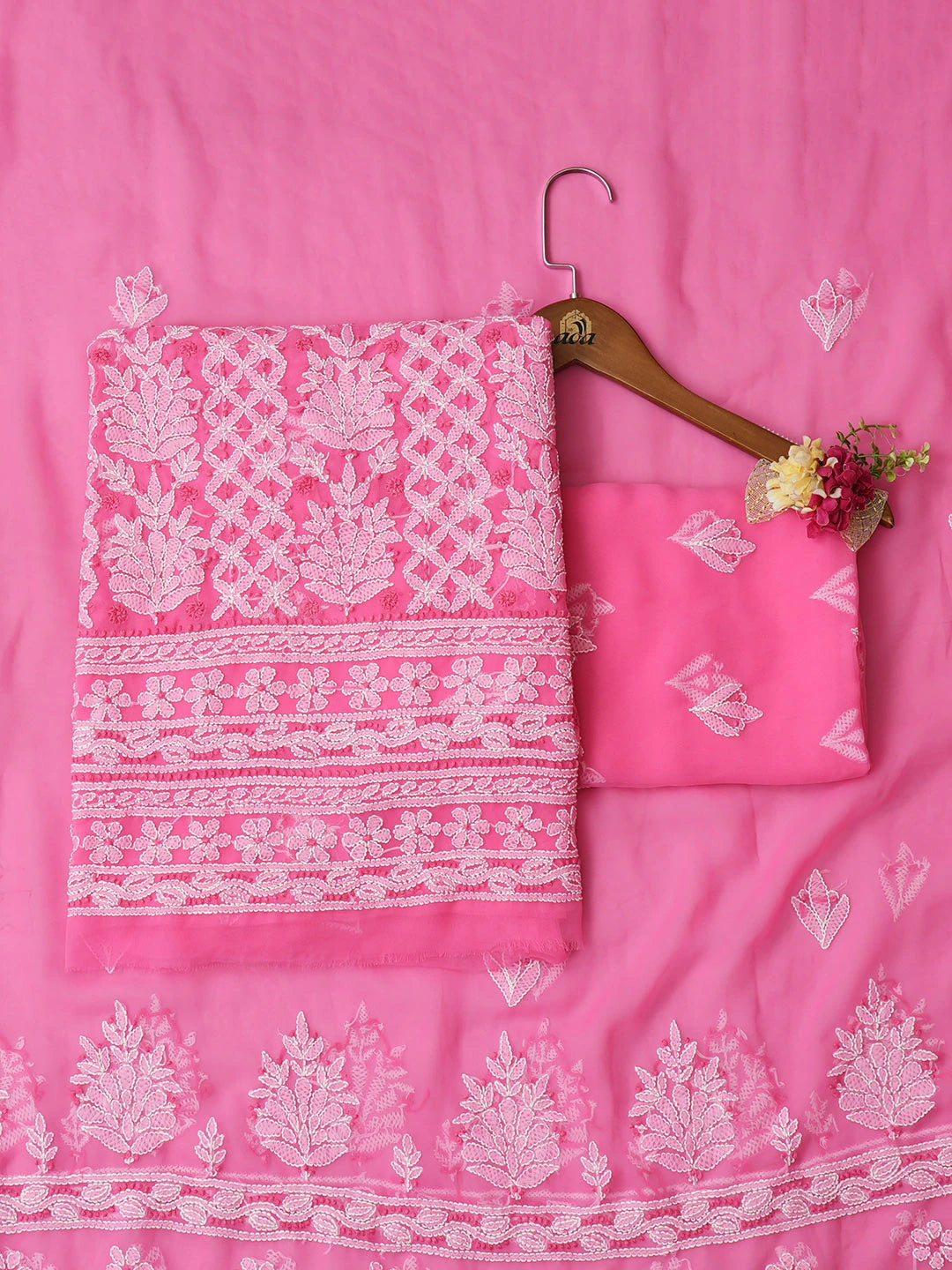 Ada Hand Embroidered Pink Faux Georgette Lucknowi Chikankari Unstitched Suit Piece 01A966551