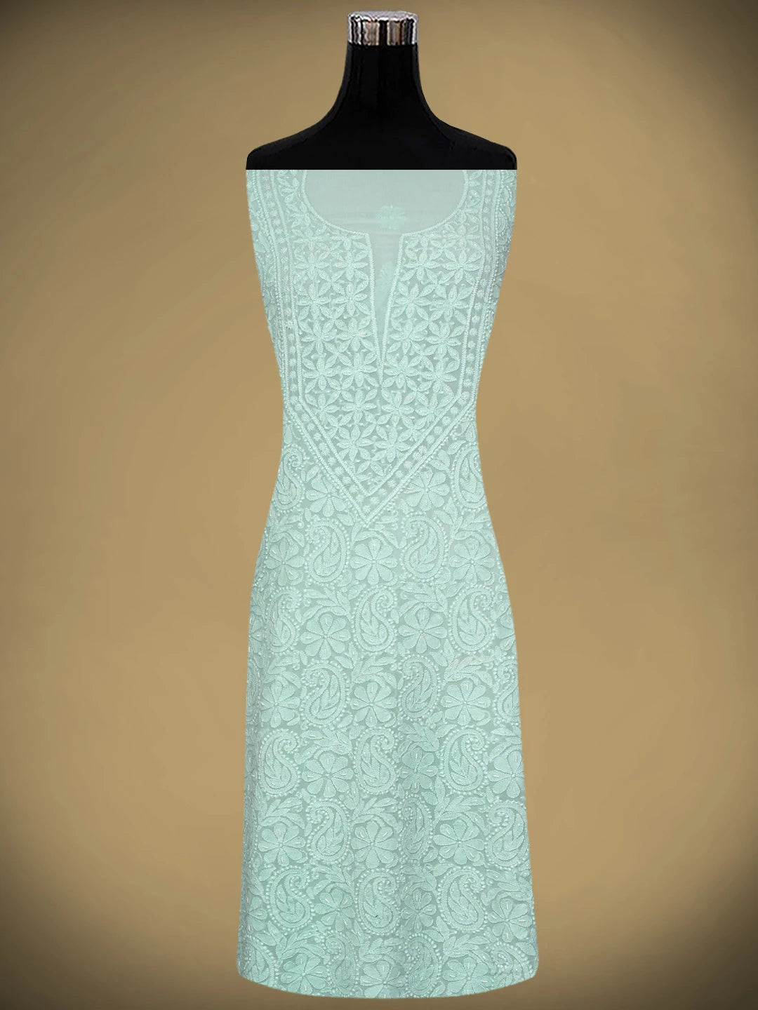 Ada Hand Embroidered Ice Blue Viscose Georgette Lucknowi Chikankari Unstitched Kurta Dupatta Set With Cutdana Work 01A962564