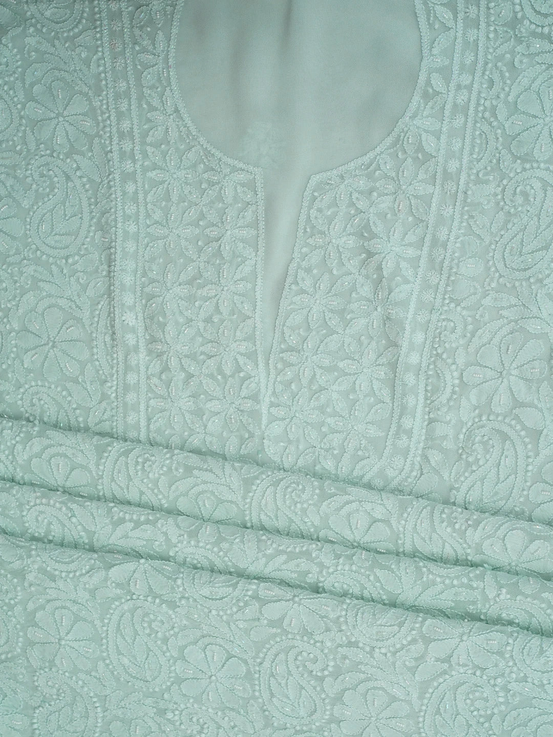Ada Hand Embroidered Ice Blue Viscose Georgette Lucknowi Chikankari Unstitched Kurta Dupatta Set With Cutdana Work 01A962564