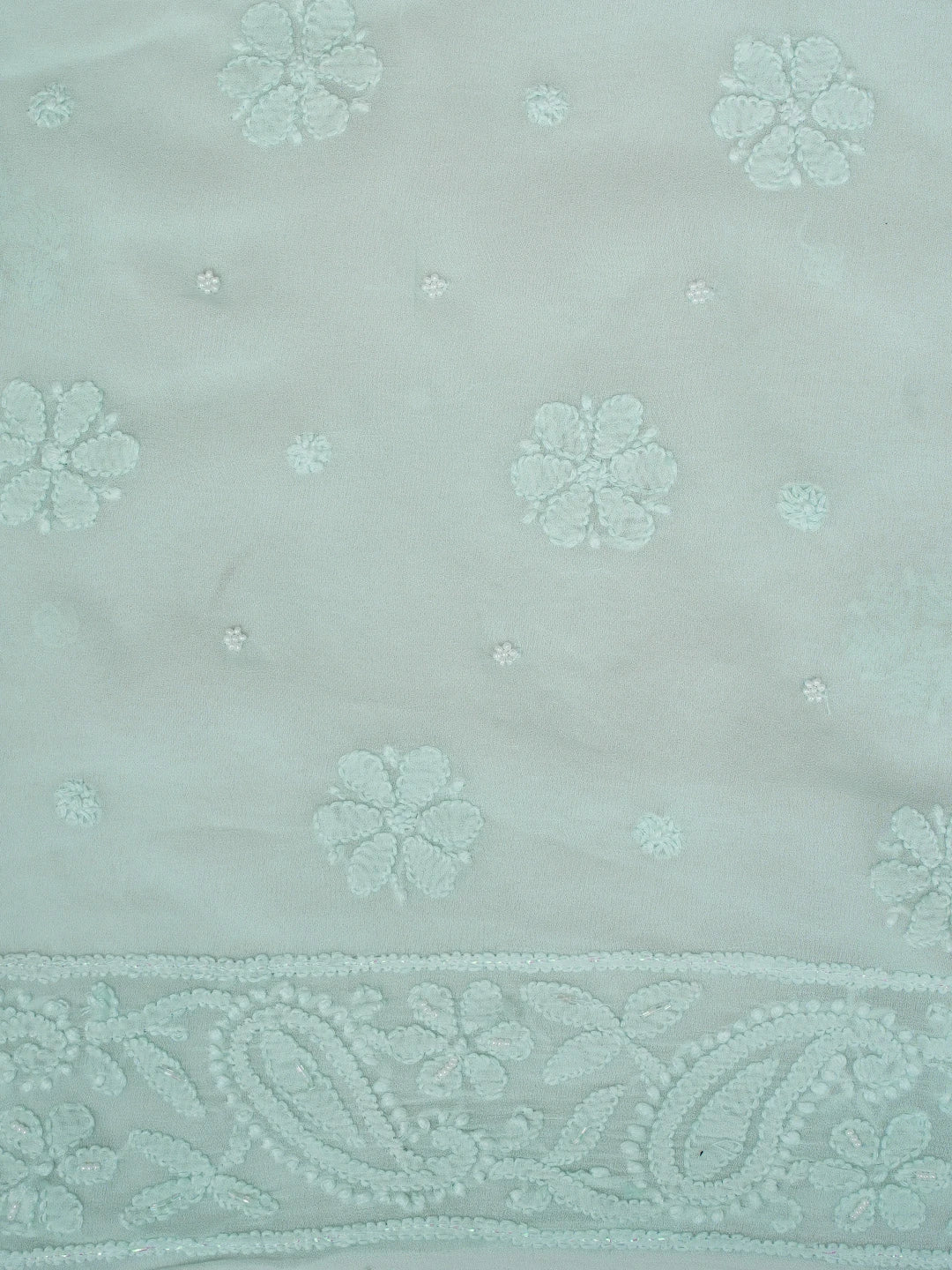 Ada Hand Embroidered Ice Blue Viscose Georgette Lucknowi Chikankari Unstitched Kurta Dupatta Set With Cutdana Work 01A962564