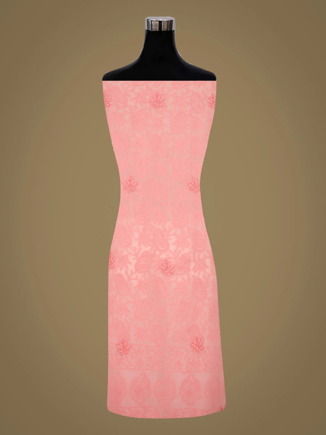 Ada Hand Embroidered Carrot Pink Faux Georgette Lucknowi Chikankari Unstitched Suit Piece 01A921620