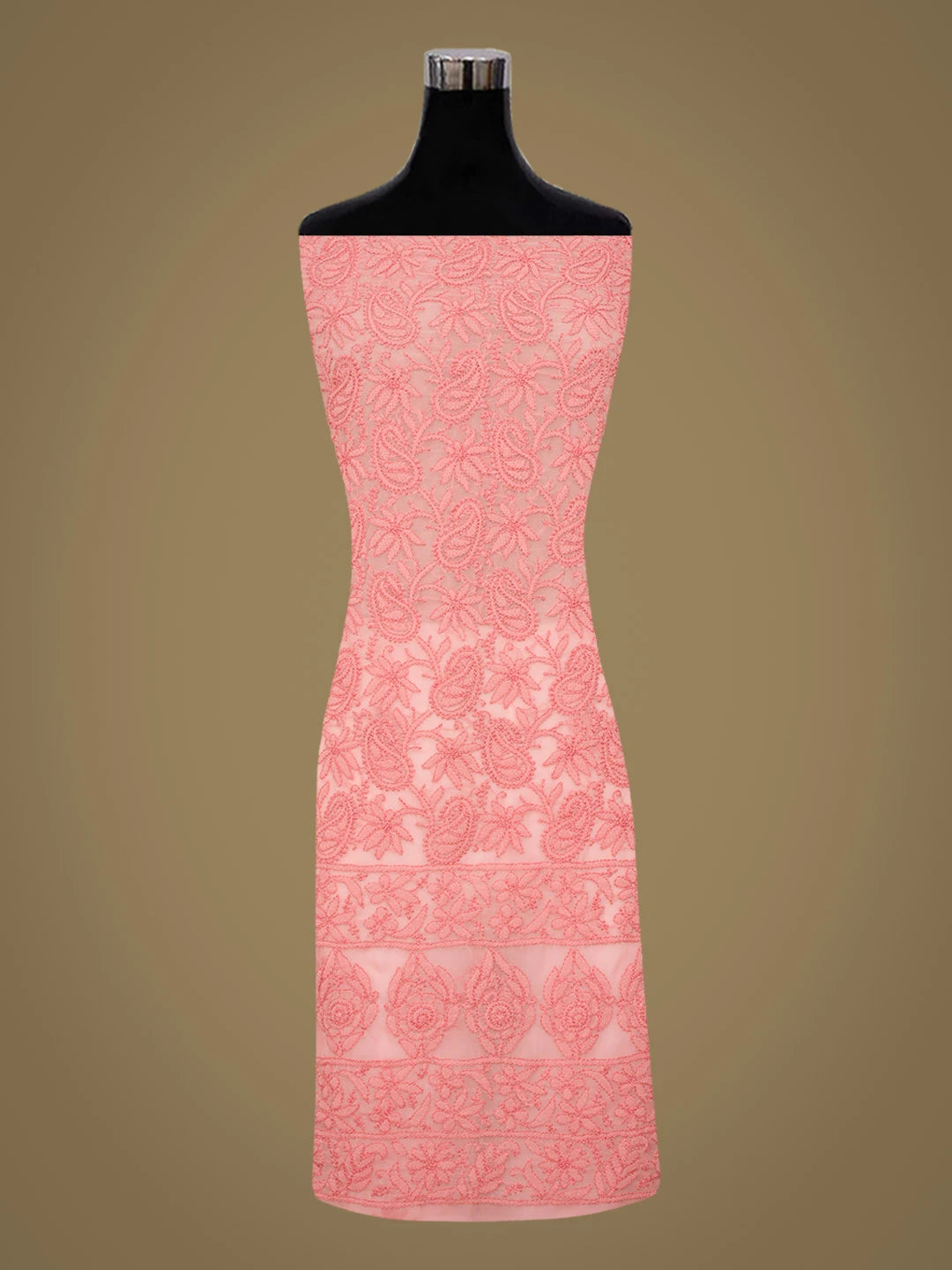 Ada Hand Embroidered Carrot Pink Faux Georgette Lucknowi Chikankari Unstitched Suit Piece 01A921620