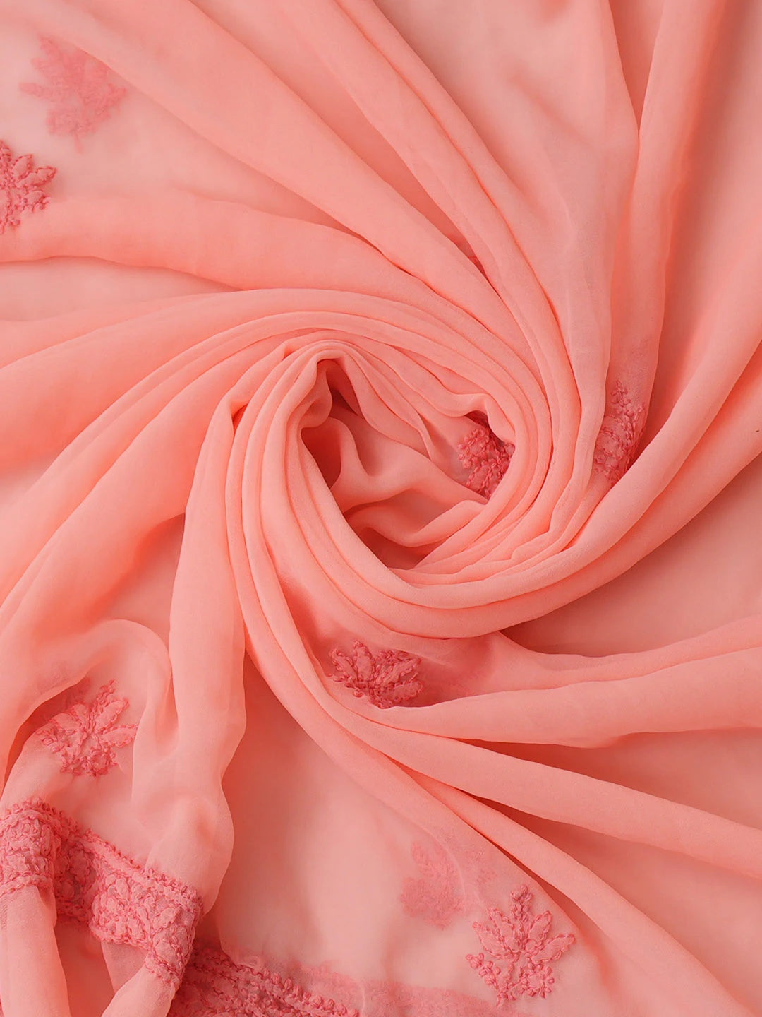 Ada Hand Embroidered Carrot Pink Faux Georgette Lucknowi Chikankari Unstitched Suit Piece 01A921620