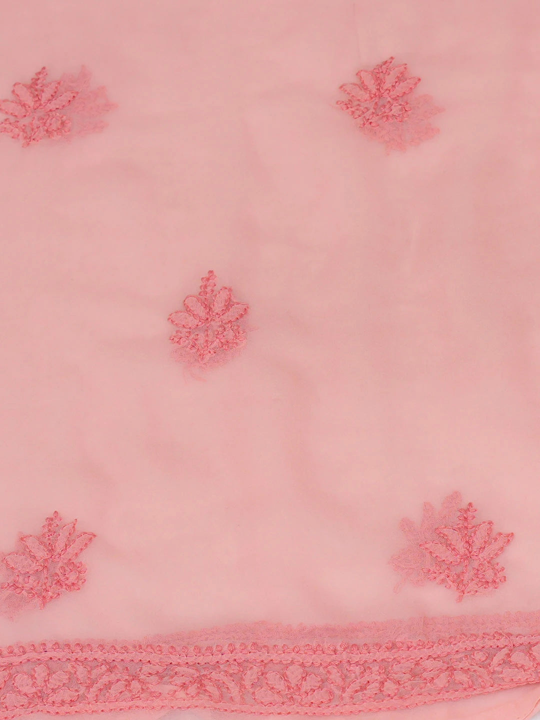 Ada Hand Embroidered Carrot Pink Faux Georgette Lucknowi Chikankari Unstitched Suit Piece 01A921620
