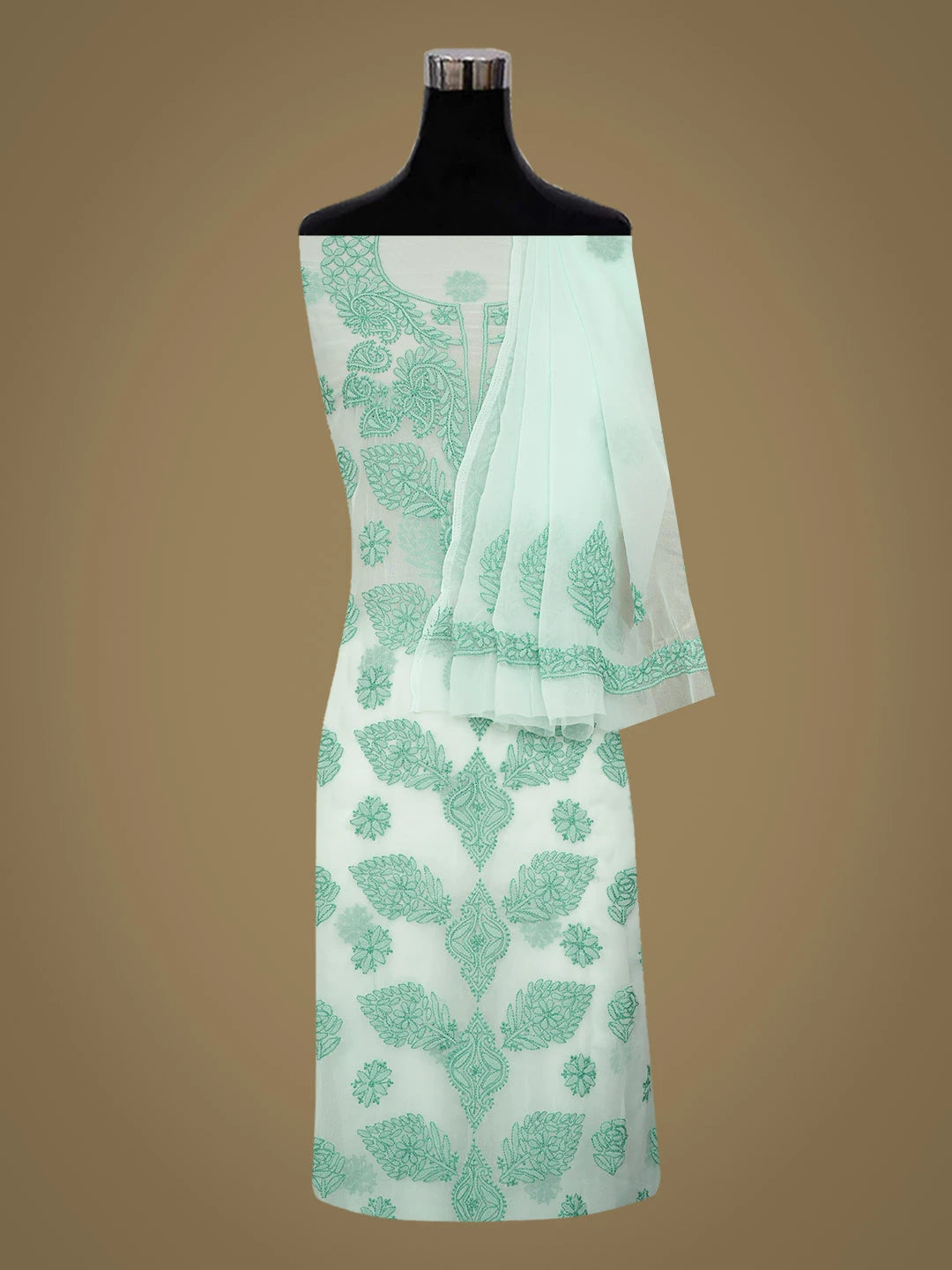 Ada Hand Embroidered Sea Green Faux Georgette Lucknowi Chikankari Unstitched Suit Piece 01A952722