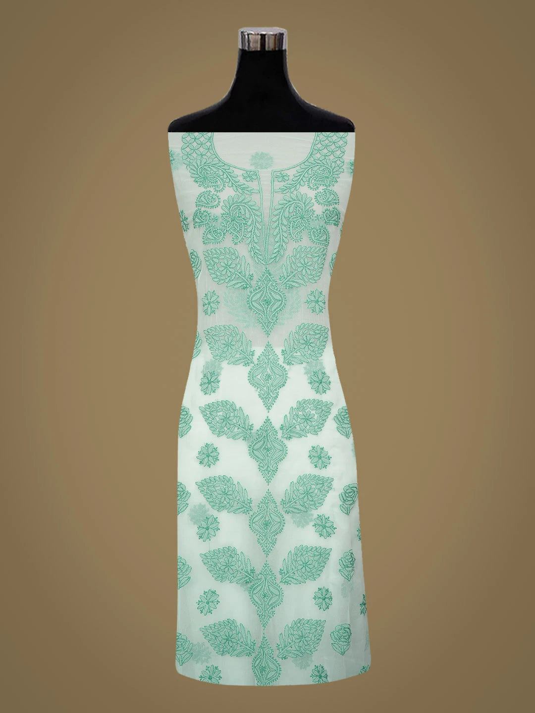Ada Hand Embroidered Sea Green Faux Georgette Lucknowi Chikankari Unstitched Suit Piece 01A952722