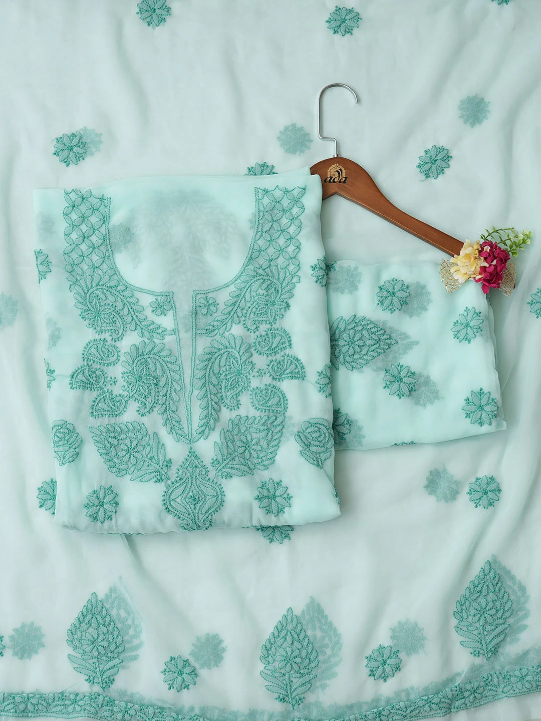 Ada Hand Embroidered Sea Green Faux Georgette Lucknowi Chikankari Unstitched Suit Piece 01A952722