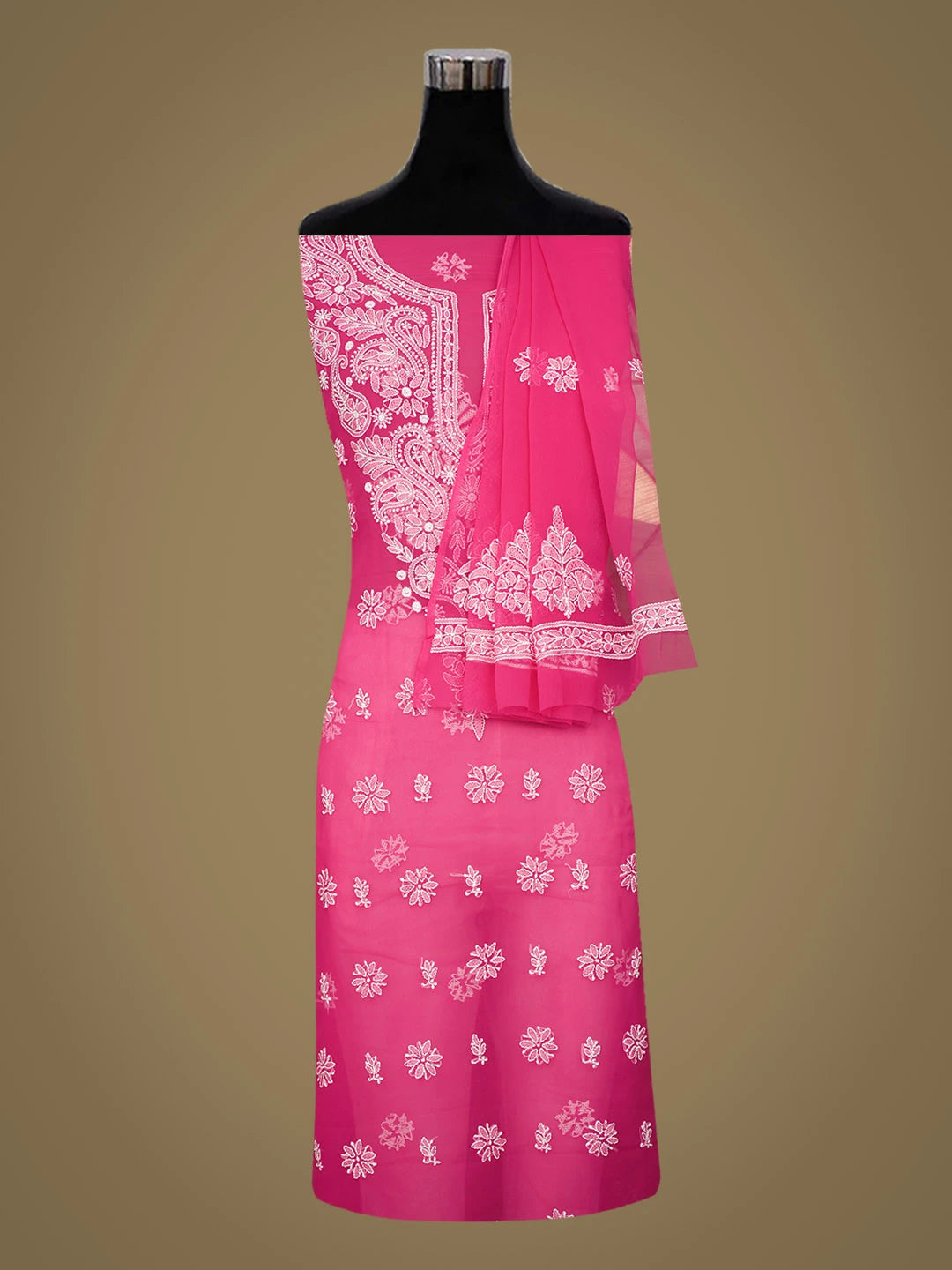 Ada Hand Embroidered Magenta Faux Georgette Lucknowi Chikankari Unstitched Suit Piece 01A944921