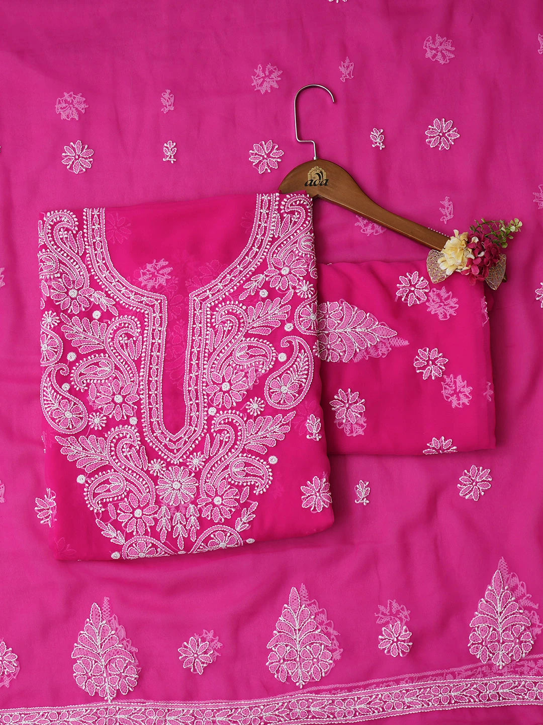 Ada Hand Embroidered Magenta Faux Georgette Lucknowi Chikankari Unstitched Suit Piece 01A944921
