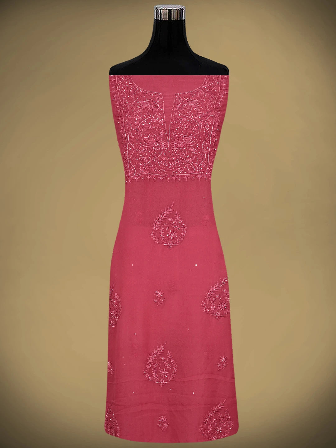 Ada Hand Embroidered Hot Berry Pink Viscose Georgette Lucknowi Chikankari Unstitched Kurta Dupatta Set With Cutdana Work 01A810431