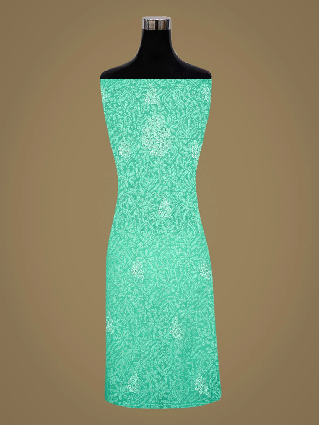 Ada Hand Embroidered Rama Green Faux Georgette Lucknowi Chikankari Unstitched Suit Piece 01A905893