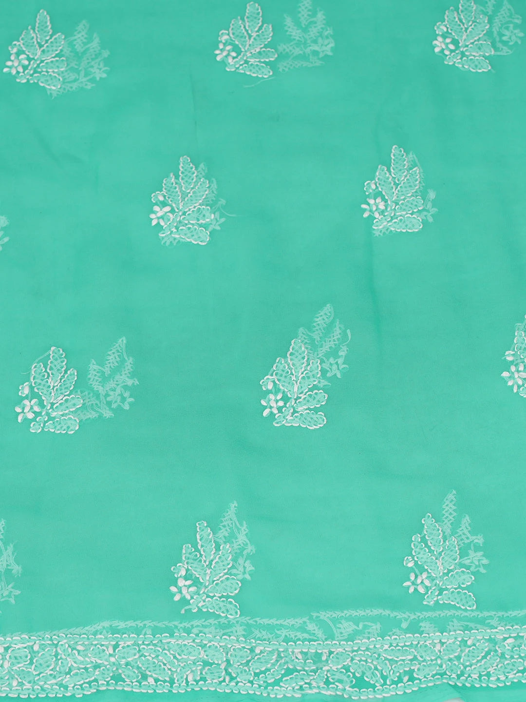 Ada Hand Embroidered Rama Green Faux Georgette Lucknowi Chikankari Unstitched Suit Piece 01A905893