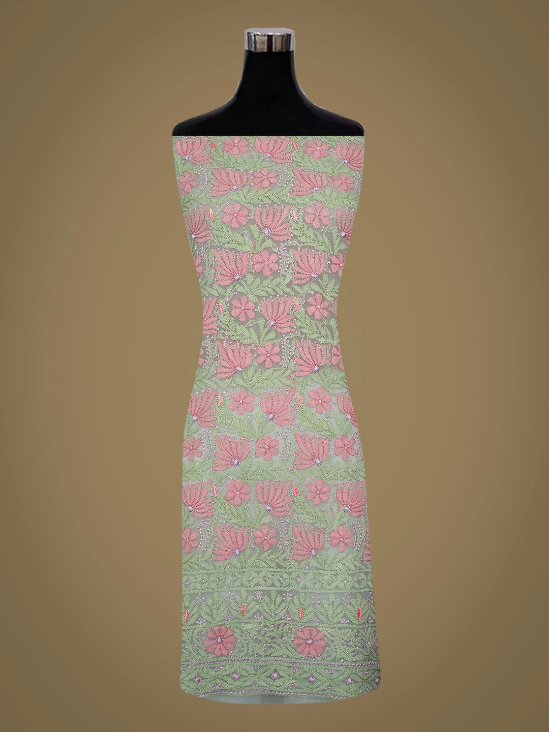 Ada Hand Embroidered Grey Faux Georgette Lucknowi Chikankari Unstitched Suit Piece 01A884031