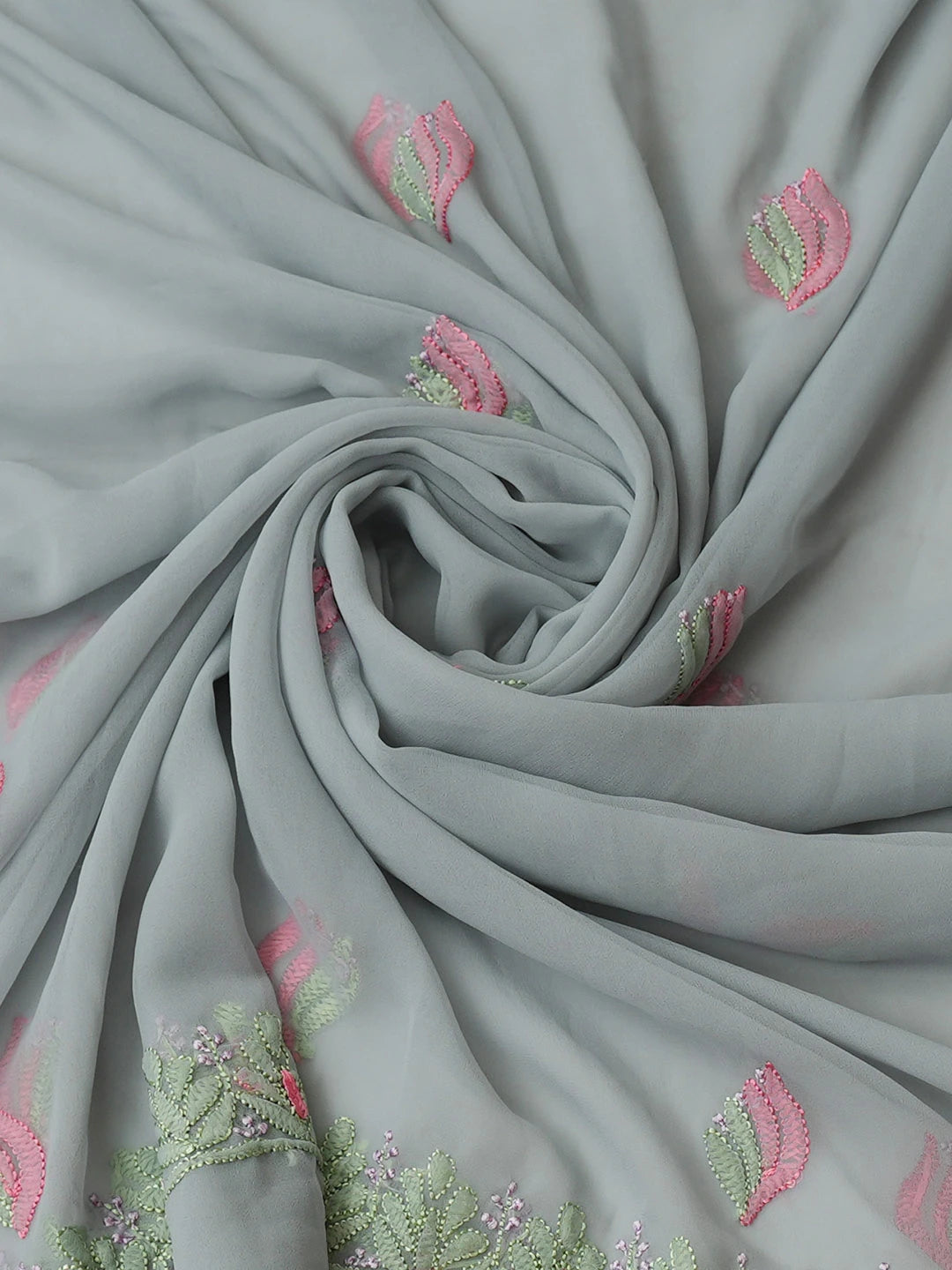 Ada Hand Embroidered Grey Faux Georgette Lucknowi Chikankari Unstitched Suit Piece 01A884031