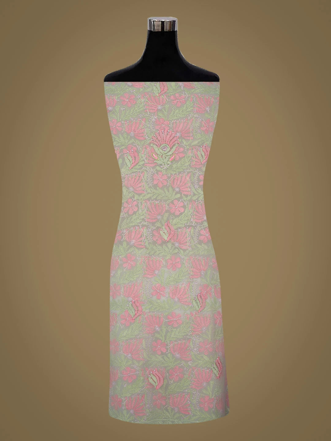 Ada Hand Embroidered Grey Faux Georgette Lucknowi Chikankari Unstitched Suit Piece 01A884031