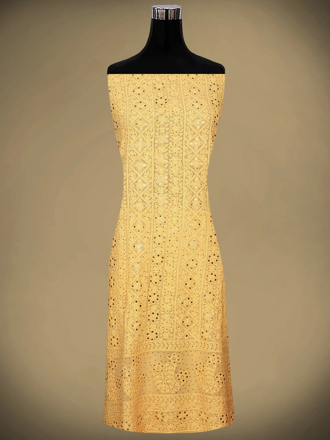 Ada Hand Embroidered Beige Viscose Georgette Lucknowi Chikankari Unstitched Kurta Dupatta Set With Muqaish Work 01A967059
