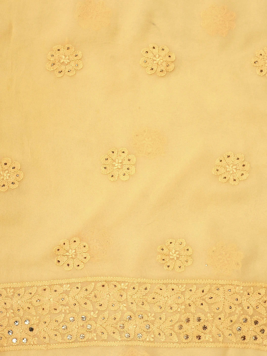 Ada Hand Embroidered Beige Viscose Georgette Lucknowi Chikankari Unstitched Kurta Dupatta Set With Muqaish Work 01A967059