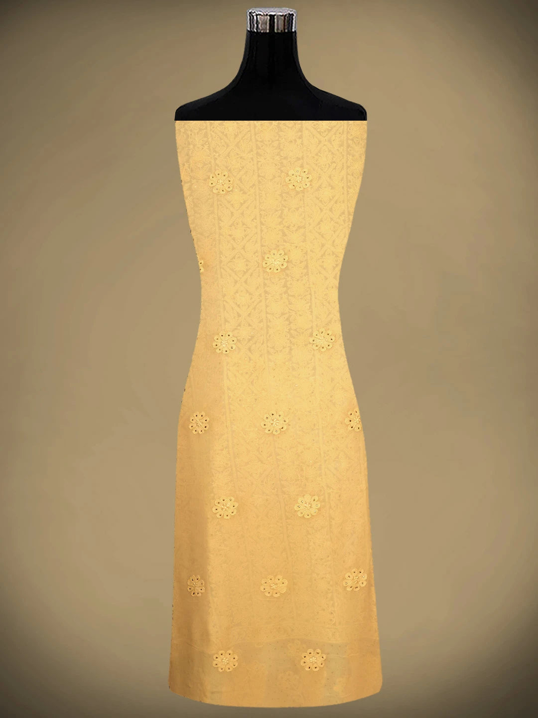 Ada Hand Embroidered Beige Viscose Georgette Lucknowi Chikankari Unstitched Kurta Dupatta Set With Muqaish Work 01A967059