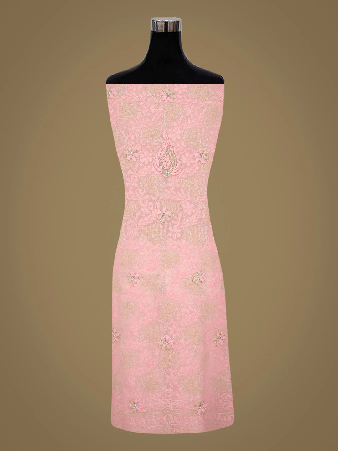 Ada Hand Embroidered Peach Faux Georgette Lucknowi Chikankari Unstitched Suit Piece 01A969586