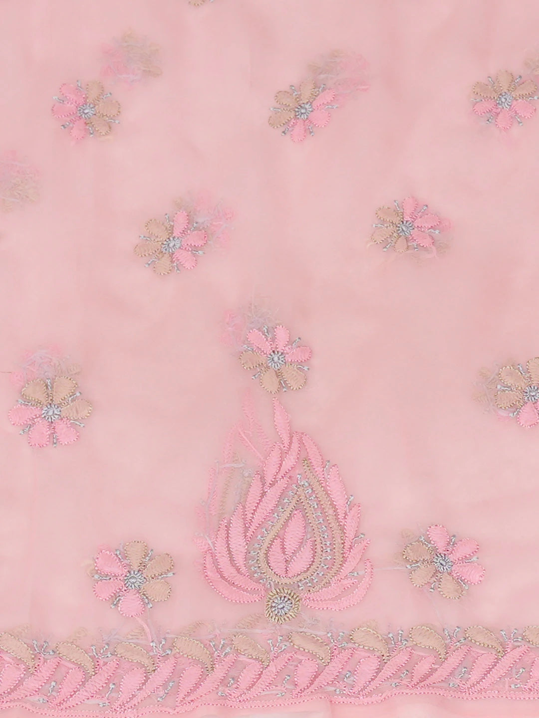 Ada Hand Embroidered Peach Faux Georgette Lucknowi Chikankari Unstitched Suit Piece 01A969586