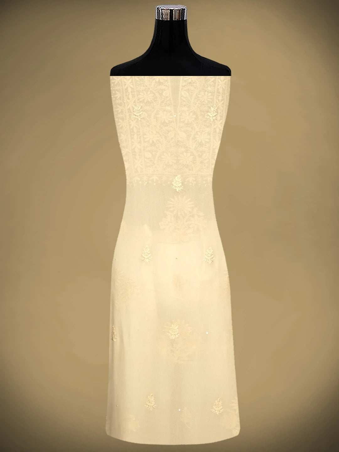 Ada Hand Embroidered Cream Viscose Georgette Lucknowi Chikankari Unstitched Kurta Dupatta Set With Cutdana Work 01A810428