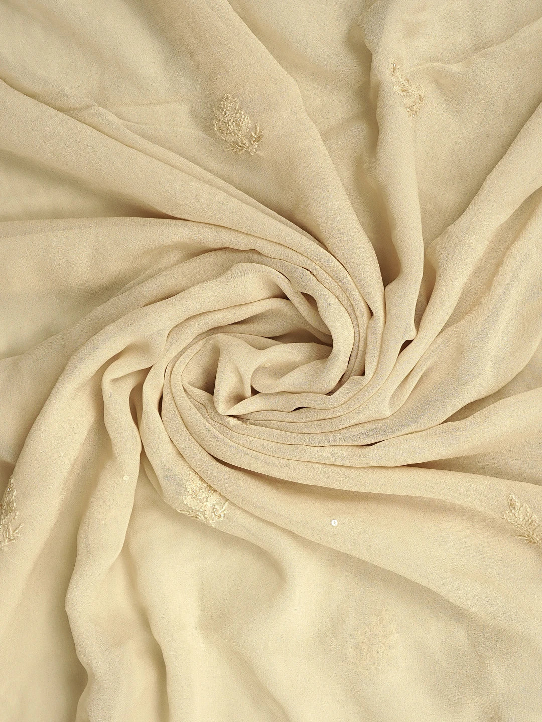 Ada Hand Embroidered Cream Viscose Georgette Lucknowi Chikankari Unstitched Kurta Dupatta Set With Cutdana Work 01A810428