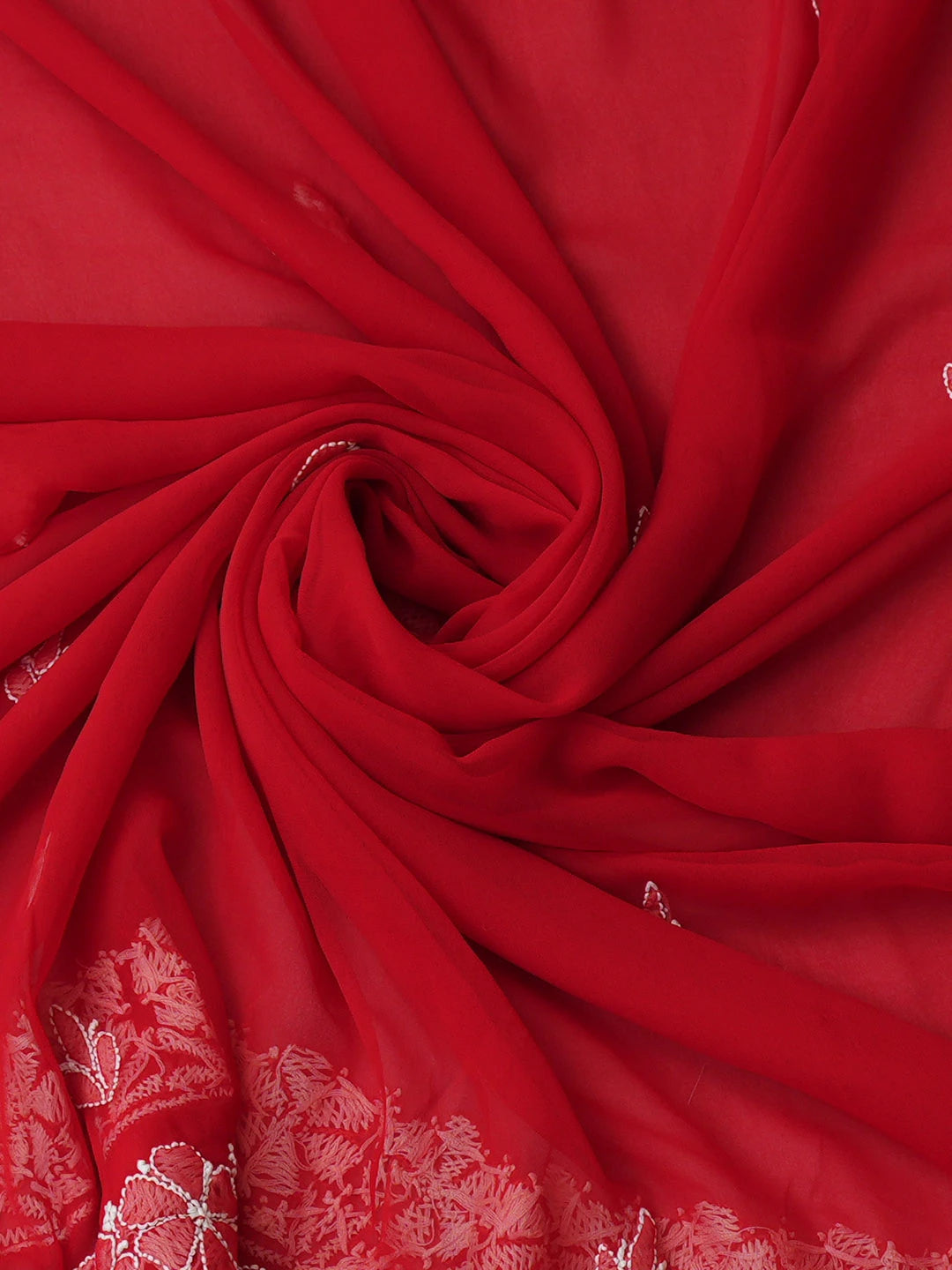 Ada Hand Embroidered Red Faux Georgette Lucknowi Chikankari Unstitched Suit Piece With Parsi Work 01A963498