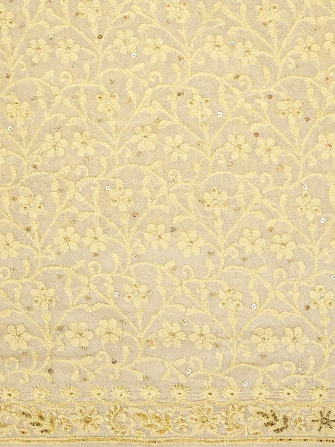 Ada Hand Embroidered Pearl Beige Pure Georgette Lucknowi Chikankari Unstitched Kurta Dupatta Set With Sequinned Work 01A133903
