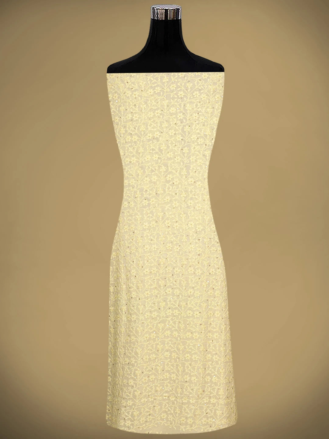 Ada Hand Embroidered Pearl Beige Pure Georgette Lucknowi Chikankari Unstitched Kurta Dupatta Set With Sequinned Work 01A133903