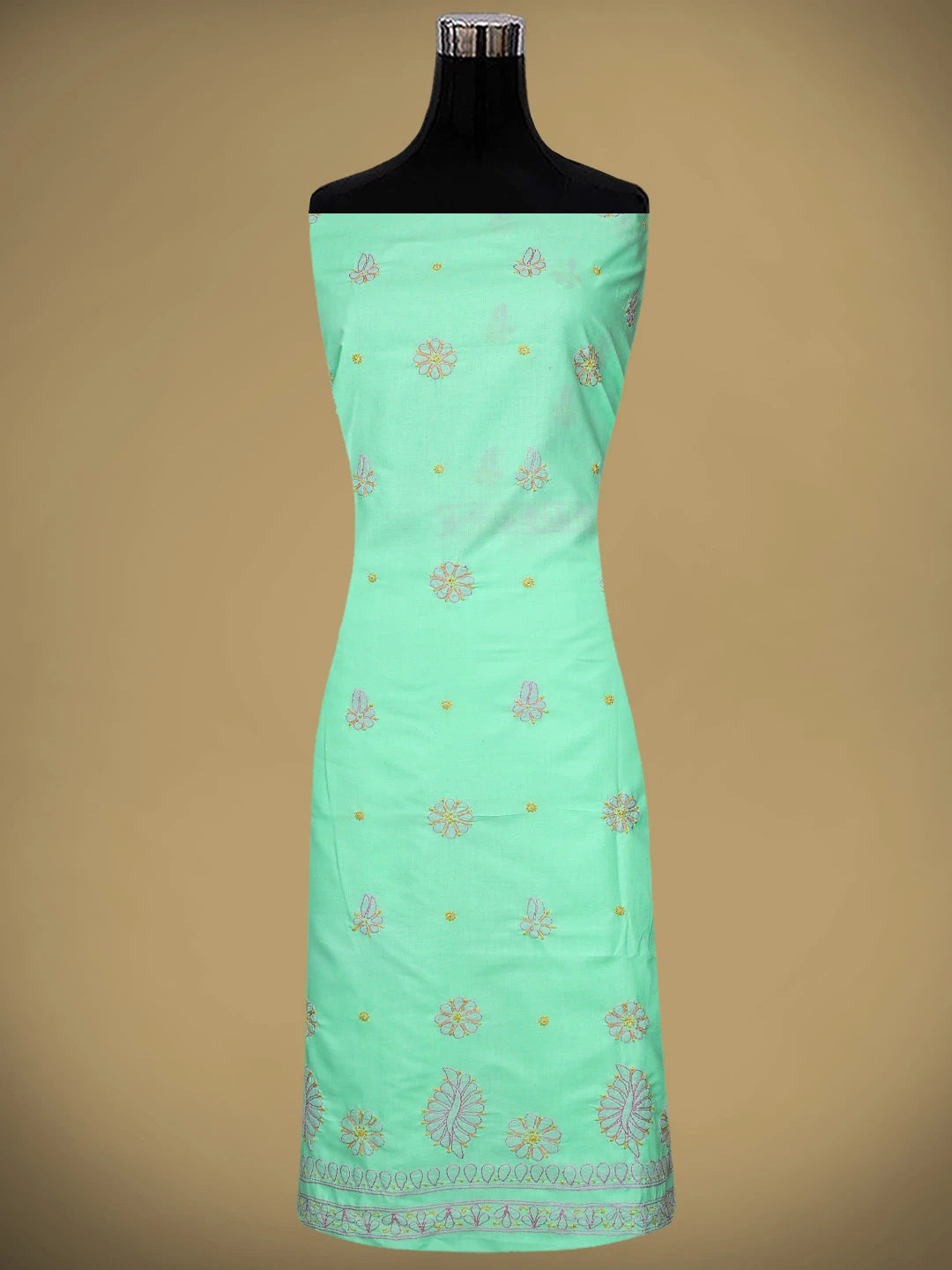 Ada Hand Embroidered Sea Green Cotton Lucknowi Chikankari Unstitched Suit Piece with Chiffon Dupatta 01A818712