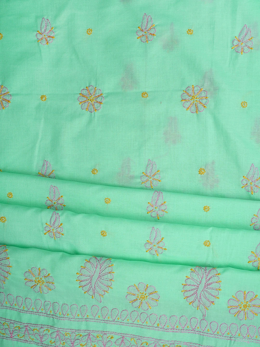Ada Hand Embroidered Sea Green Cotton Lucknowi Chikankari Unstitched Suit Piece with Chiffon Dupatta 01A818712
