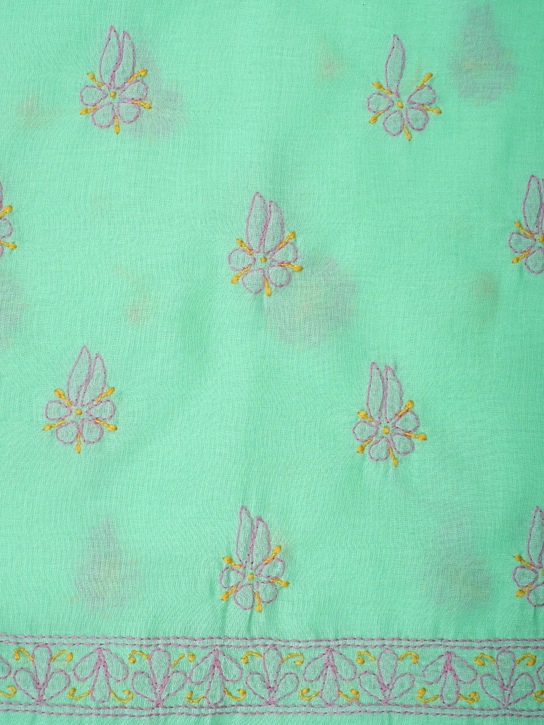 Ada Hand Embroidered Sea Green Cotton Lucknowi Chikankari Unstitched Suit Piece with Chiffon Dupatta 01A818712