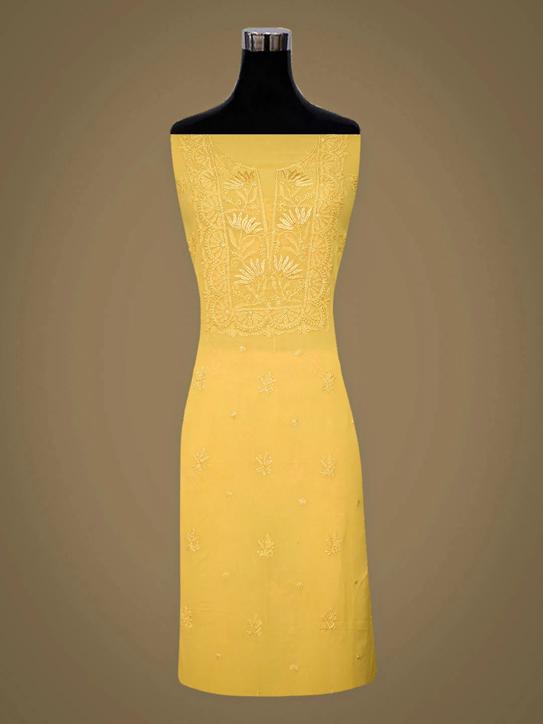 Ada Hand Embroidered Yellow Viscose Georgette Lucknowi Chikankari Unstitched Suit Piece with Chiffon Dupatta 01A922566