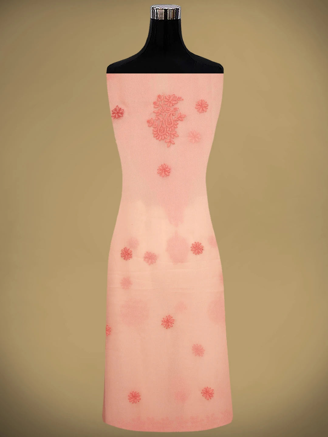 Ada Hand Embroidered Peach Georgette Lucknowi Chikankari Unstitched Suit Piece 01A966630