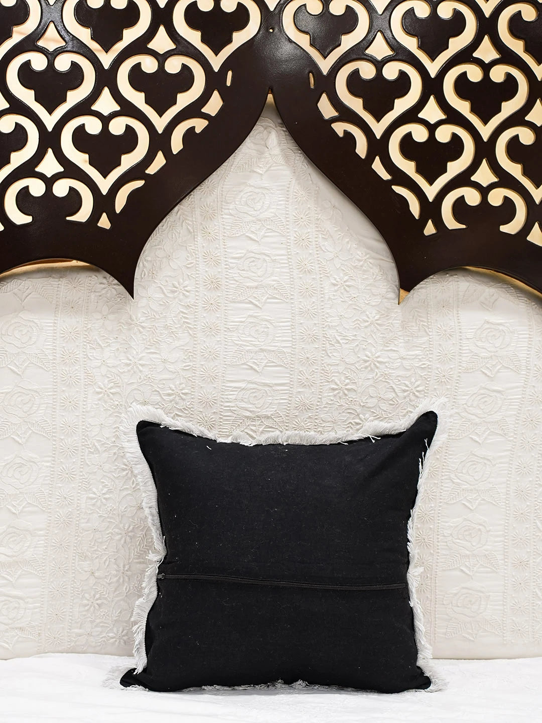 Ada Hand Embroidered Black Cotton Lucknowi Chikankari Cushion Cover With Zari Taar Work 01A586818