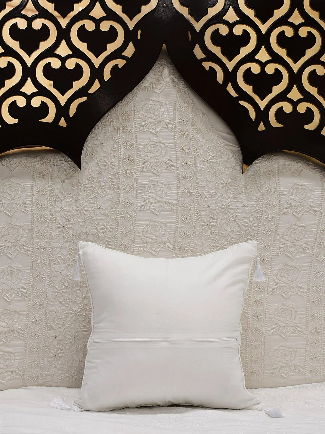 Ada Hand Embroidered White Cotton Lucknowi Chikankari Cushion Cover 01A752305