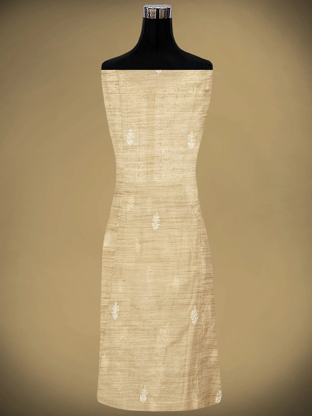 Ada Hand Embroidered Fawn Khadi Lucknowi Chikankari Semi-Stitched Kurta Dupatta Set 01A792090