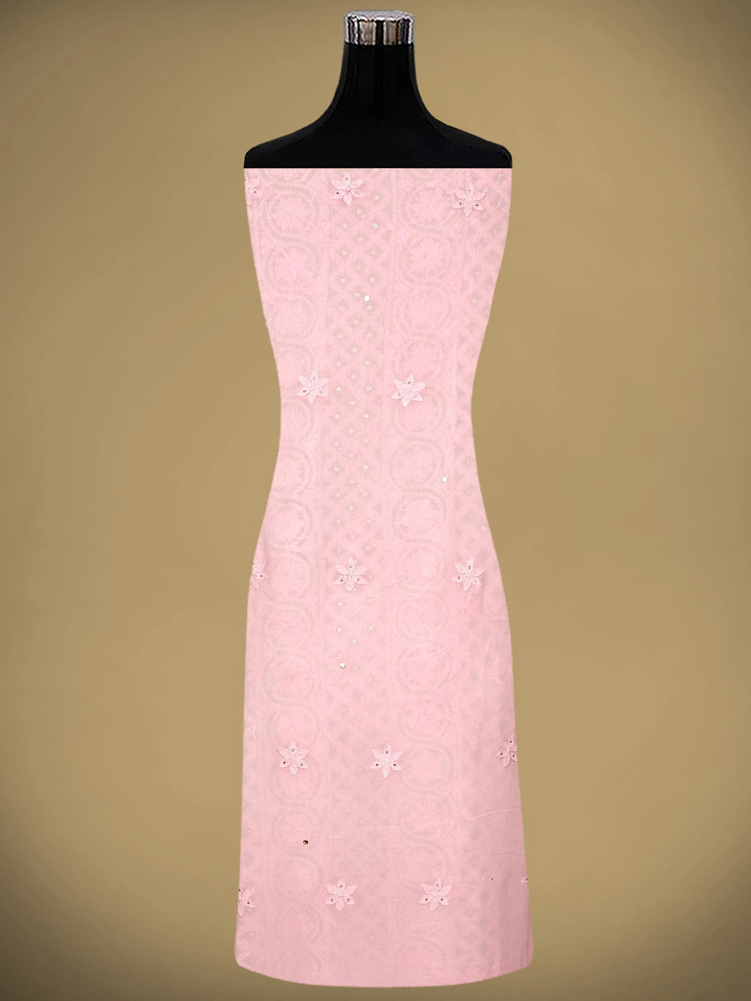Ada Hand Embroidered Tea Rose Pink Viscose Georgette Lucknowi Chikankari Unstitched Kurta Dupatta Set With Muqaish/Mukaish Work 01A967058