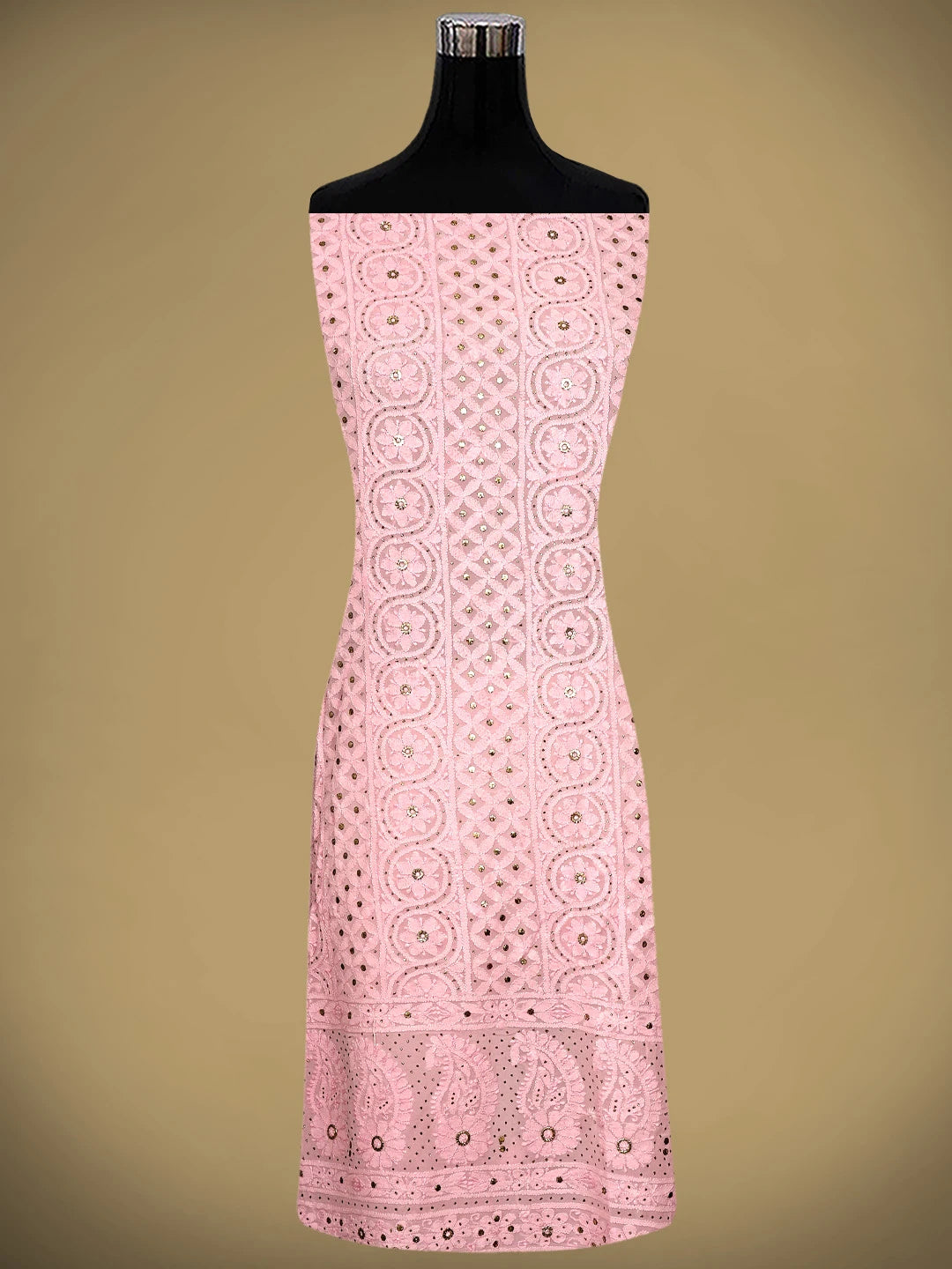 Ada Hand Embroidered Tea Rose Pink Viscose Georgette Lucknowi Chikankari Unstitched Kurta Dupatta Set With Muqaish/Mukaish Work 01A967058