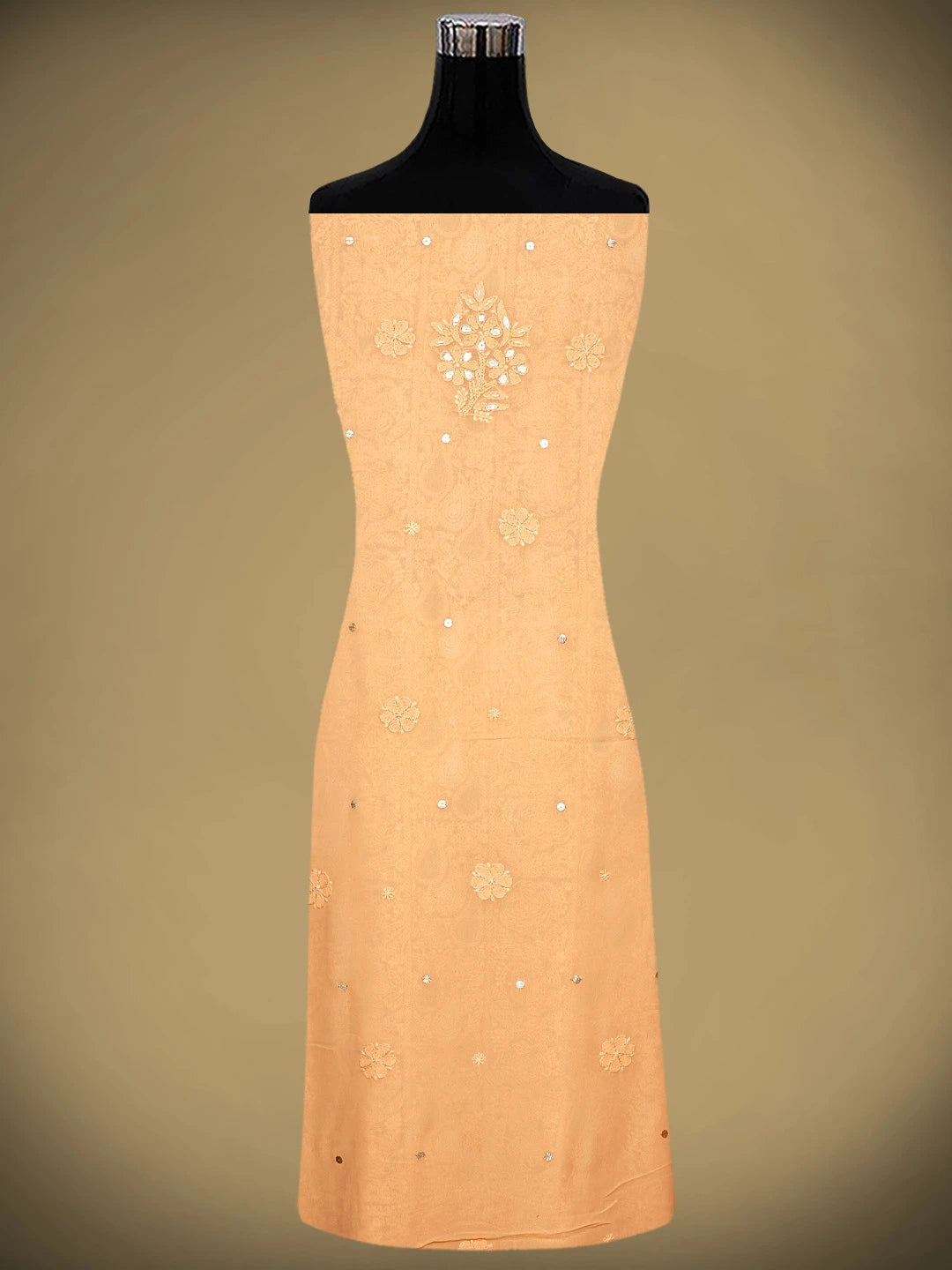 Ada Hand Embroidere Peach Viscose Georgette Lucknowi Chikankari Unstitched Kurta Dupatta Set With Gota Patti Work 01A962624
