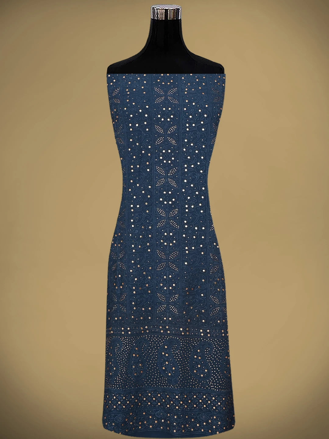 Ada Hand Embroidered Navy Blue Viscose Georgette Lucknowi Chikankari Unstitched Kurta Dupatta Set With Mukaish/Muqaish Work 01A815270