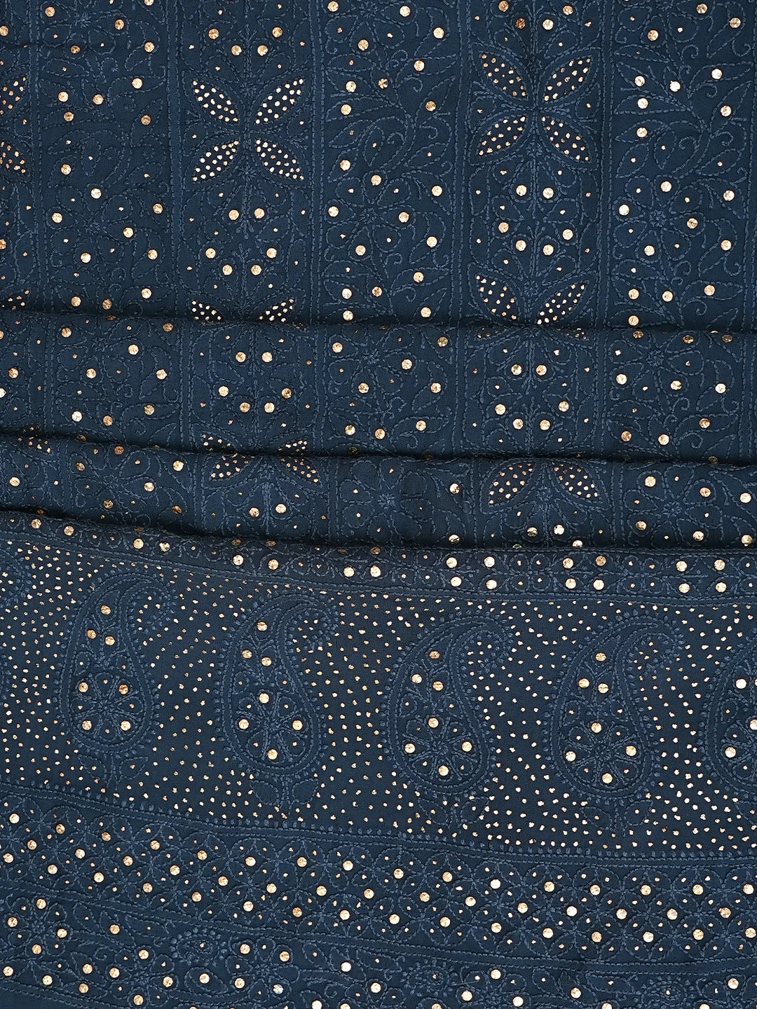 Ada Hand Embroidered Navy Blue Viscose Georgette Lucknowi Chikankari Unstitched Kurta Dupatta Set With Mukaish/Muqaish Work 01A815270