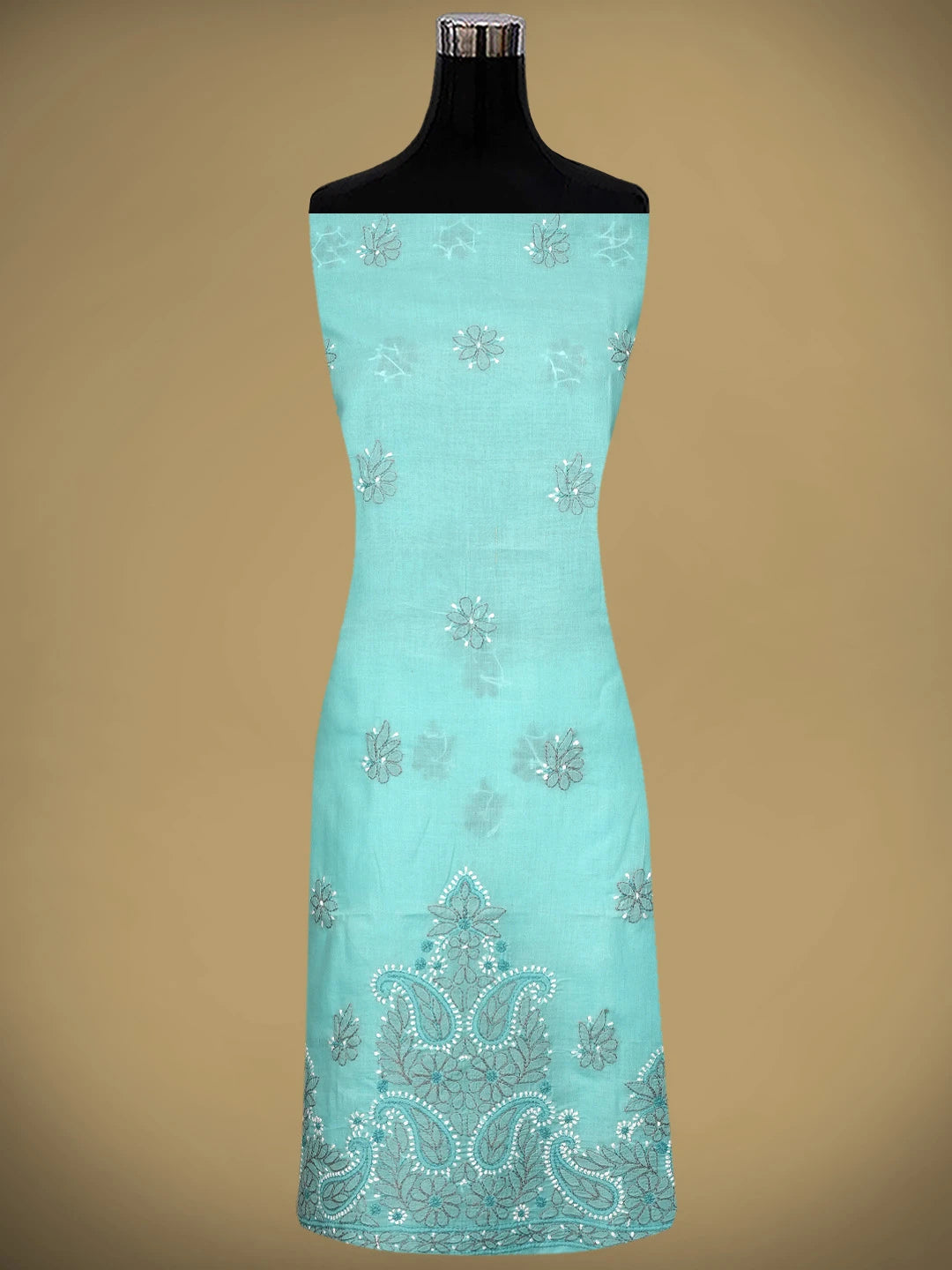 Ada Hand Embroidered Blue Cotton Lucknowi Chikankari Unstitched Suit Piece 01A882410