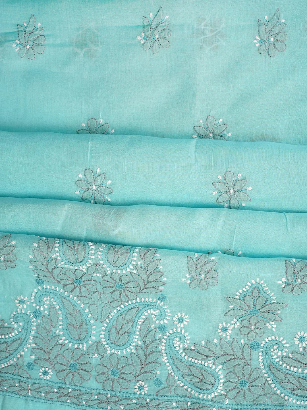 Ada Hand Embroidered Blue Cotton Lucknowi Chikankari Unstitched Suit Piece 01A882410