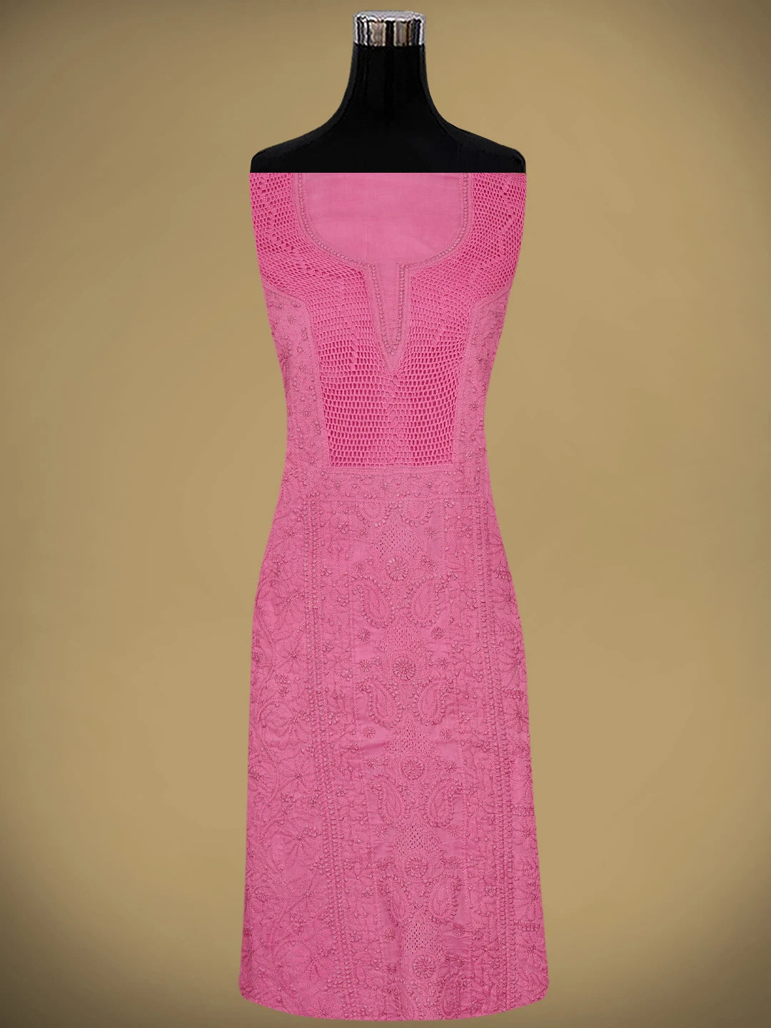 Ada Hand Embroidered  Hot Pink Cotton Lucknowi Chikankari Unstitched Suit Piece With Muqaish Work 01A692462