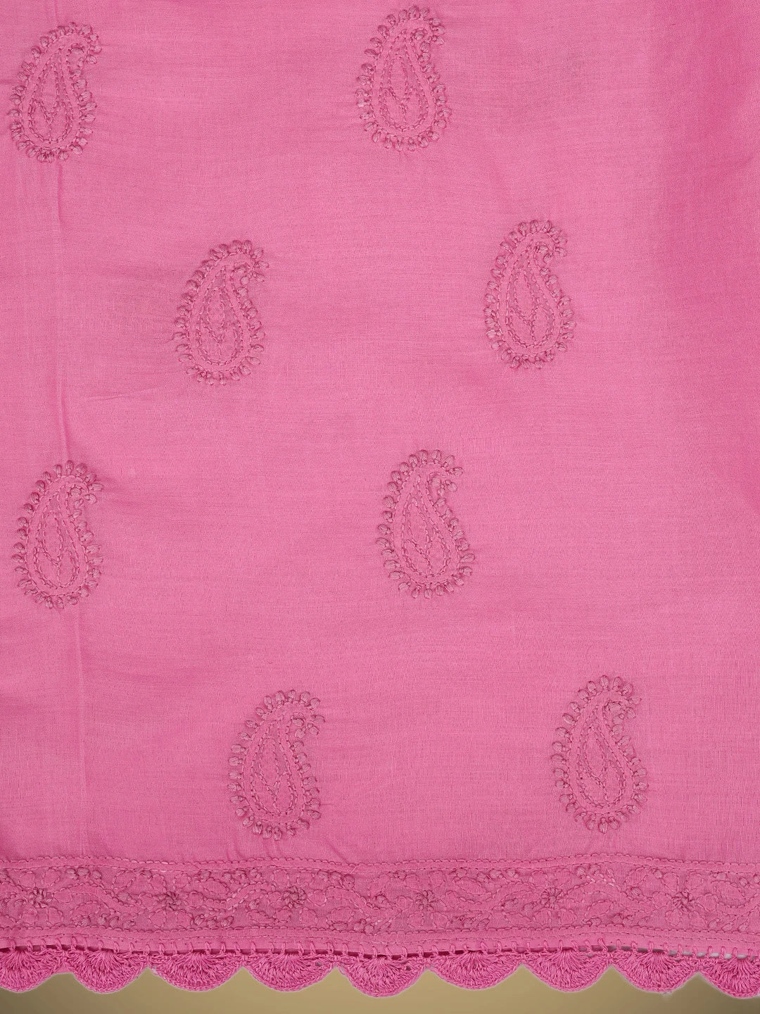 Ada Hand Embroidered  Hot Pink Cotton Lucknowi Chikankari Unstitched Suit Piece With Muqaish Work 01A692462