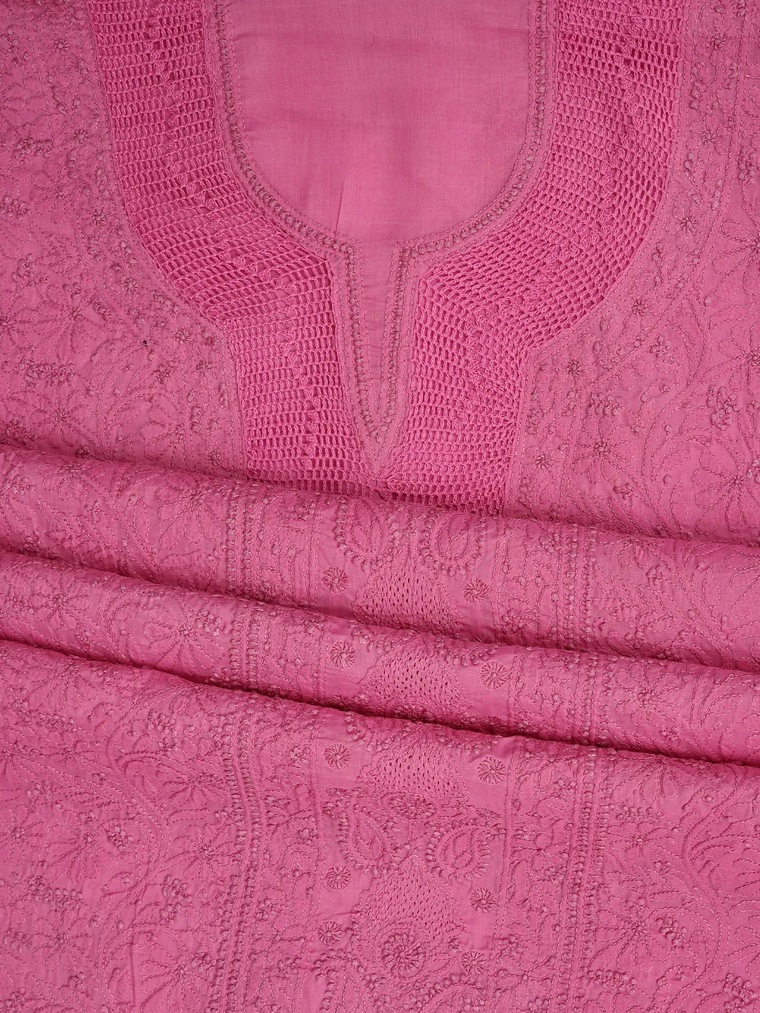 Ada Hand Embroidered  Hot Pink Cotton Lucknowi Chikankari Unstitched Suit Piece With Muqaish Work 01A692462