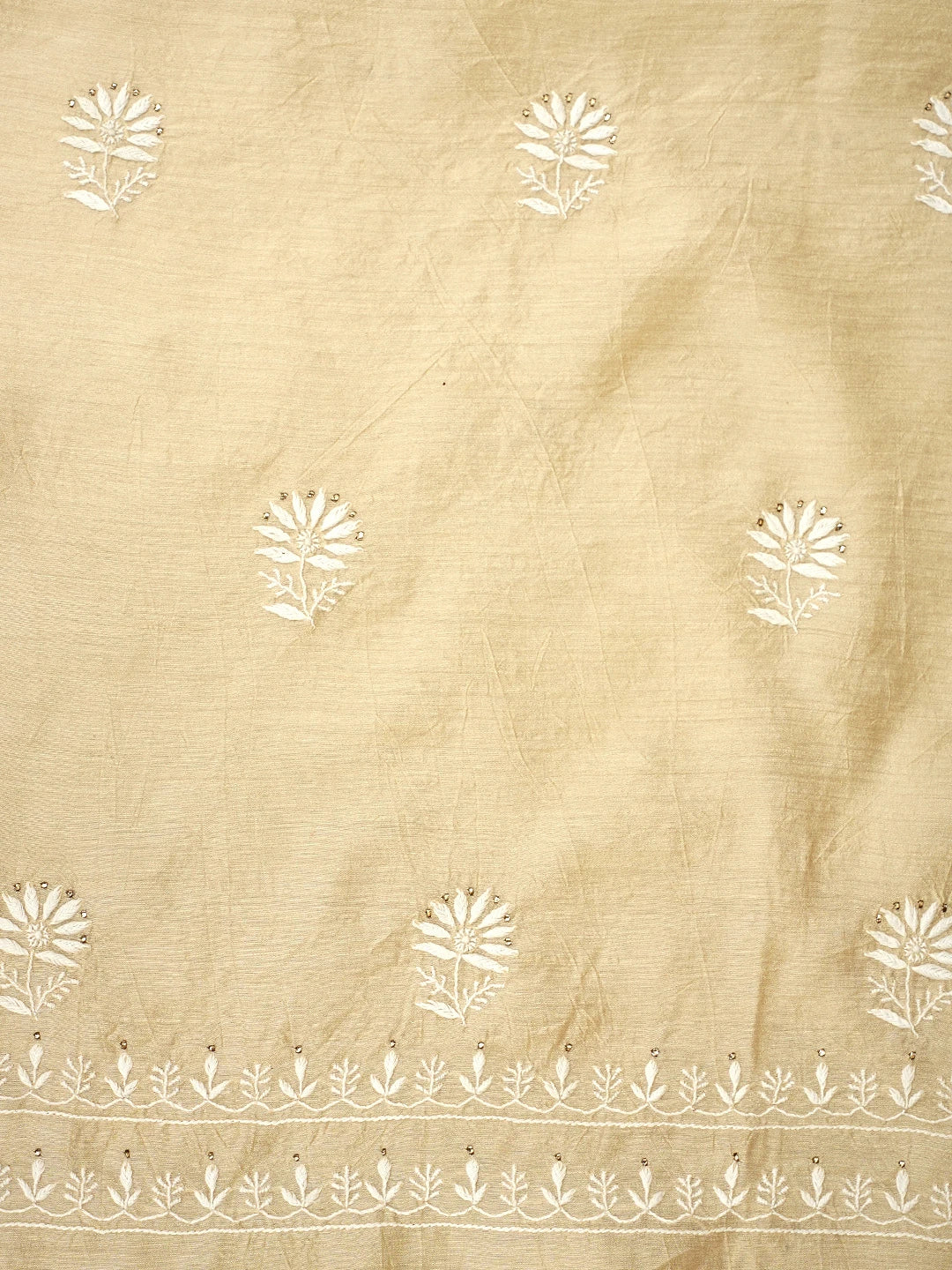 Ada Hand Embroidered Fawn Moonga Silk Lucknowi Chikankari Unstitched Suit Piece With Muqaish /Muqaish Work 01A915869